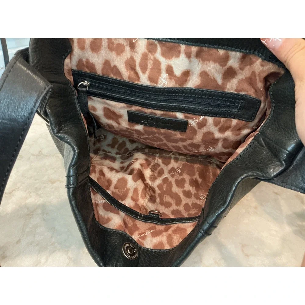 B Makowsky‎ Black Leather Hobo Shoulder Bag Purse - Picture 6 of 16